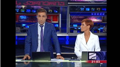 Mikheil Sesiashvili announces that he quits 'Rustavi-2'. Screenshot from video posted at: http://www.rustavi2.ge/ka/news/141939 Mikheil Sesiashvili announces that he quits 'Rustavi-2'. Screenshot from video posted at: http://www.rustavi2.ge/ka/news/141939