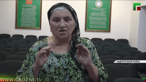Sekinat Ibragimova, detained in Chechnya for rendering magical services. Screehshot from video reportage by 'Grozny' TV Company, https://youtu.be/1tVqbmcyll4 Sekinat Ibragimova, detained in Chechnya for rendering magical services. Screehshot from video reportage by 'Grozny' TV Company, https://youtu.be/1tVqbmcyll4