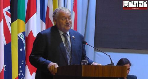 Konstantin Zatulin's speech at the forum in Stepanakert. Photo: screenshot of the video https://www.youtube.com/watch?v=5pYVDTSyC58 Konstantin Zatulin's speech at the forum in Stepanakert. Photo: screenshot of the video https://www.youtube.com/watch?v=5pYVDTSyC58