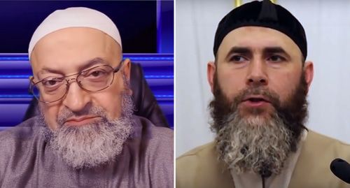 Abdurrakhman Dimashkiya, a Lebanese theologian, and Salakh Mezhiev, Mufti of Chechnya. Photo: screenshots of the videos https://www.youtube.com/watch?time_continue=381&v=HIxjvVM7pTM&feature=emb_logo, http://www.dumchr.ru/single-post/2019/01/26, collage by the "Caucasian Knot" Abdurrakhman Dimashkiya, a Lebanese theologian, and Salakh Mezhiev, Mufti of Chechnya. Photo: screenshots of the videos https://www.youtube.com/watch?time_continue=381&v=HIxjvVM7pTM&feature=emb_logo, http://www.dumchr.ru/single-post/2019/01/26, collage by the "Caucasian Knot"