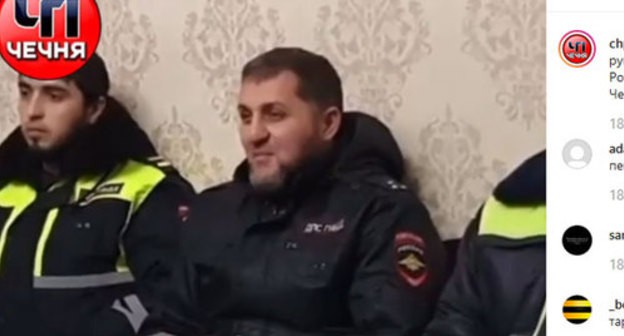 Participants of the meeting in the Kurchaloi ROVD (District Interior Division). Screenshot of the post on Instagram "ЧП/Чечня" https://www.instagram.com/chp_chechenya/ Participants of the meeting in the Kurchaloi ROVD (District Interior Division). Screenshot of the post on Instagram "ЧП/Чечня" https://www.instagram.com/chp_chechenya/