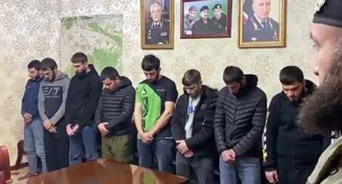 A "warning conversation" with people detained for for using of narcotic and psychotropic substances. Screenshot from video posted by IA 'Grozny-Inform', https://www.youtube.com/watch?v=-lhD4oUqZMU A "warning conversation" with people detained for for using of narcotic and psychotropic substances. Screenshot from video posted by IA 'Grozny-Inform', https://www.youtube.com/watch?v=-lhD4oUqZMU