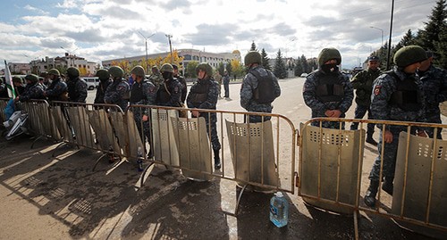 Magas law enforcers during rally in Magas, October 2018. Photo: REUTERS/Maxim Shemetov Magas law enforcers during rally in Magas, October 2018. Photo: REUTERS/Maxim Shemetov