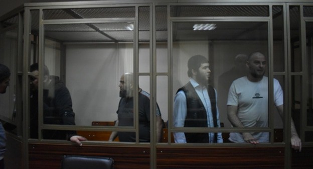 Ilsur Amangaziev, Uveis Nimatulaev, Khasan Kitiev and Georgy Yusupov (from left to right) in the courtroom. Photo by Konstantin Volgin for the Caucasian Knot Ilsur Amangaziev, Uveis Nimatulaev, Khasan Kitiev and Georgy Yusupov (from left to right) in the courtroom. Photo by Konstantin Volgin for the Caucasian Knot