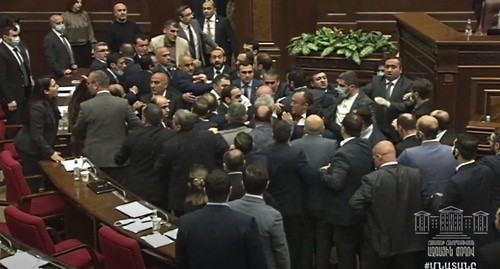 A mass brawl at a sitting of the Armenian parliament. Screenshot of the video at the Parliament of Armenia YouTube channel https://www.youtube.com/watch?v=fvSLd2aH2DY&feature=youtu.be A mass brawl at a sitting of the Armenian parliament. Screenshot of the video at the Parliament of Armenia YouTube channel https://www.youtube.com/watch?v=fvSLd2aH2DY&feature=youtu.be