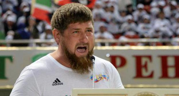 Ramzan Kadyrov gives speech prior to the beginning of a football game in honour of Vladimit Putin, Grozny, October 7, 2017. REUTERS/Said Tsarnayev Ramzan Kadyrov gives speech prior to the beginning of a football game in honour of Vladimit Putin, Grozny, October 7, 2017. REUTERS/Said Tsarnayev