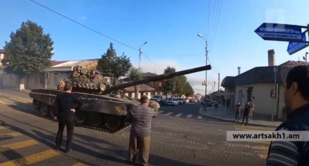 A tank in the streets of Stepanakert, September 2020. Screenshot of the video posted at the Lamin Sakho3 YouTube channel https://www.youtube.com/watch?v=EdQd9nm0PnY&feature=emb_logo A tank in the streets of Stepanakert, September 2020. Screenshot of the video posted at the Lamin Sakho3 YouTube channel https://www.youtube.com/watch?v=EdQd9nm0PnY&feature=emb_logo