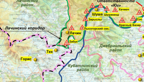 A part of the infographic by the Russian Ministry of Defence, which reflects the situation as of 30 November 2020. The town of Lachin is admitted as part of Nagorno-Karabakh http://mil.ru/files/morf/asdgfadsfadscf2800.jpg A part of the infographic by the Russian Ministry of Defence, which reflects the situation as of 30 November 2020. The town of Lachin is admitted as part of Nagorno-Karabakh http://mil.ru/files/morf/asdgfadsfadscf2800.jpg