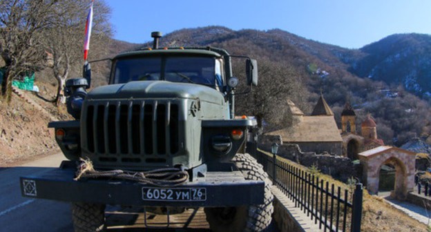 A truck of the Russian peacemakers. Nagorno-Karabakh, January 8, 2021. Photo by Aziz Karimov for the "Caucasian Knot" A truck of the Russian peacemakers. Nagorno-Karabakh, January 8, 2021. Photo by Aziz Karimov for the "Caucasian Knot"