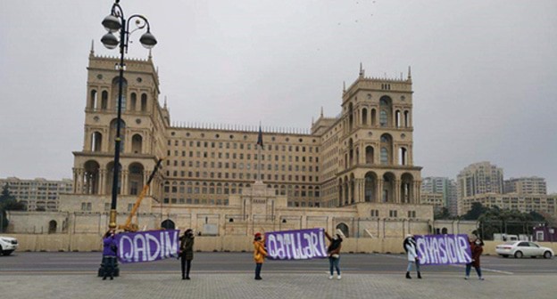 Protest against domestic violence in Baku, February 4, 2021. Photo courtesy of Ulvia Ali Protest against domestic violence in Baku, February 4, 2021. Photo courtesy of Ulvia Ali