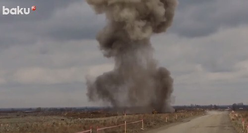 An explosion during reconstruction works in the village of Garvand in the Agdam District. Screenshot of the video by Baku TV https://www.youtube.com/watch?v=QTrxWTFoN9M&t=12s An explosion during reconstruction works in the village of Garvand in the Agdam District. Screenshot of the video by Baku TV https://www.youtube.com/watch?v=QTrxWTFoN9M&t=12s