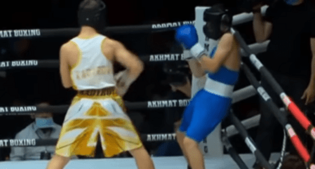 Eli Kadyrov's victory. Screenshot of the record of Kadyrov's son's fight on the KavkazPress YouTube channel https://www.youtube.com/watch?v=HQlbyBAngNc Eli Kadyrov's victory. Screenshot of the record of Kadyrov's son's fight on the KavkazPress YouTube channel https://www.youtube.com/watch?v=HQlbyBAngNc