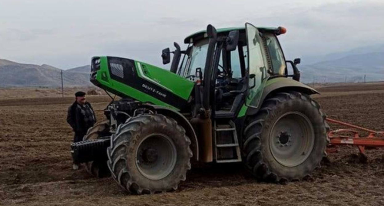 A tractor that was shelled on February 15, 2022 in the Askeran region of Nagorno-Karabakh. Photo: Nagorno-Karabakh Police A tractor that was shelled on February 15, 2022 in the Askeran region of Nagorno-Karabakh. Photo: Nagorno-Karabakh Police