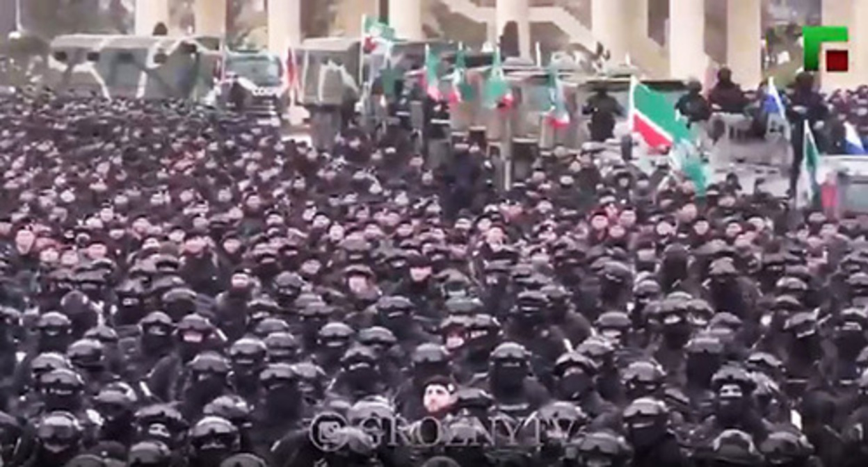 Chechen militaries on a square in Grozny. Screenshot of the video https://www.instagram.com/p/CaZl2TcDnWm/ Chechen militaries on a square in Grozny. Screenshot of the video https://www.instagram.com/p/CaZl2TcDnWm/