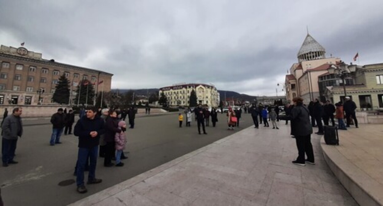 The participants of the peaceful action held in Stepanakert, March 12, 2022. Photo by Alvard Grigoryan for the "Caucasian Knot" The participants of the peaceful action held in Stepanakert, March 12, 2022. Photo by Alvard Grigoryan for the "Caucasian Knot"