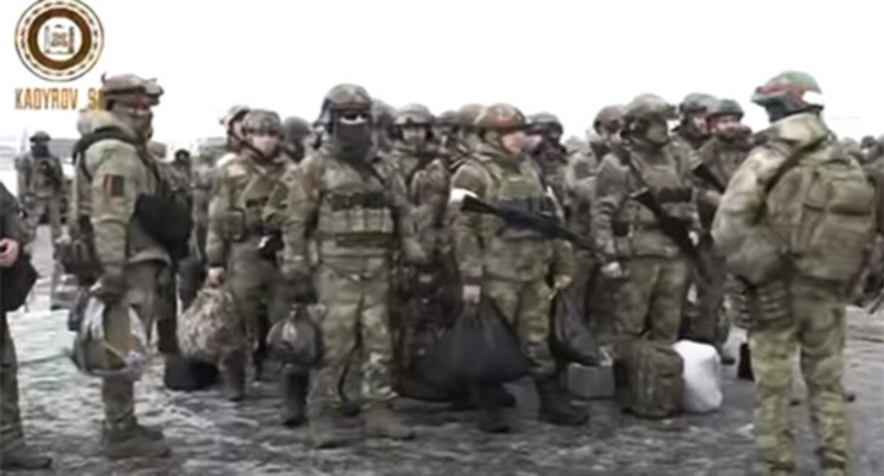 Chechen law enforcers before going to Ukraine. Photo: screenshot of the video https://grozny-inform.ru Chechen law enforcers before going to Ukraine. Photo: screenshot of the video https://grozny-inform.ru