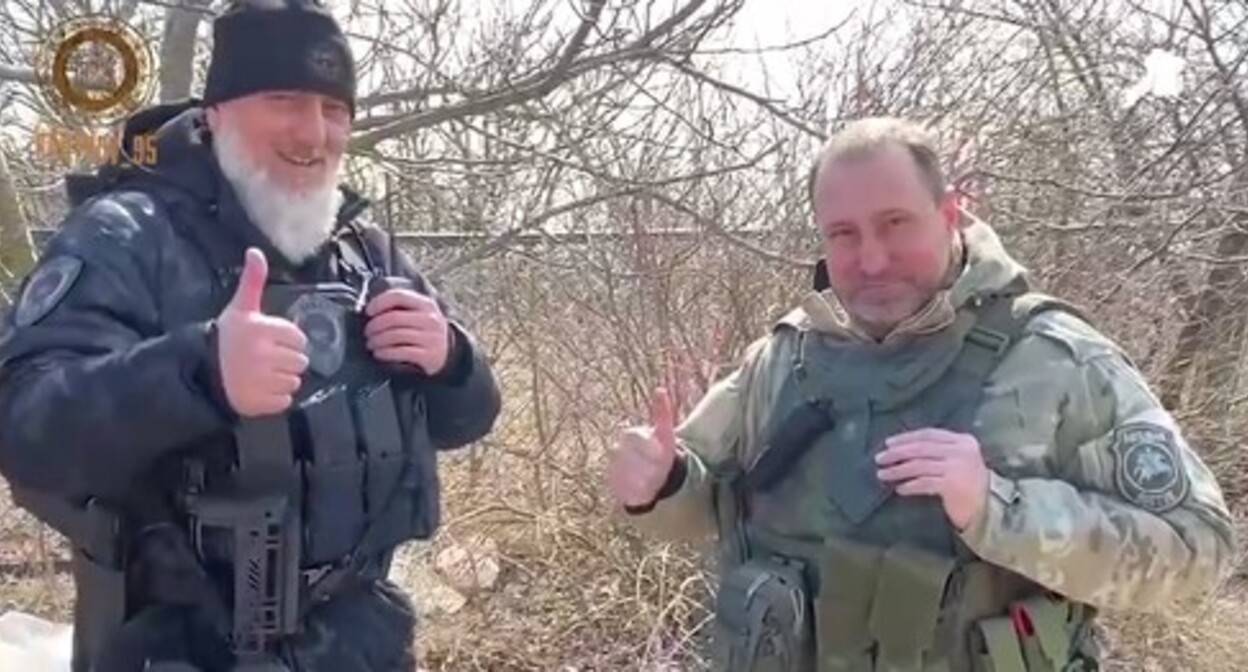 Adam Delimkhanov and Alexander Khodakovsky. Screenshot of the video in the post https://t.me/RKadyrov_95/1558 Adam Delimkhanov and Alexander Khodakovsky. Screenshot of the video in the post https://t.me/RKadyrov_95/1558
