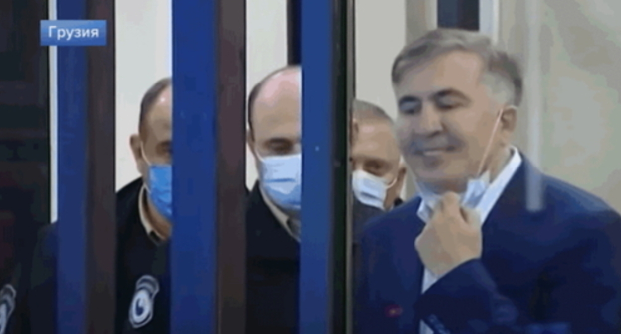 Mikhail Saakashvili (right) in a courtroom. Image made from video posted by ‘Channel 1’ https://www.youtube.com/watch?v=jtb5QF28d6Q Mikhail Saakashvili (right) in a courtroom. Image made from video posted by ‘Channel 1’ https://www.youtube.com/watch?v=jtb5QF28d6Q
