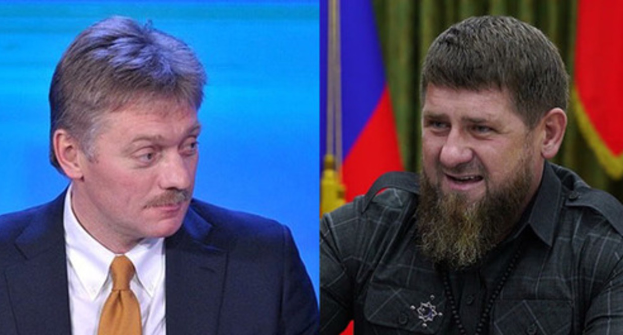 Dmitry Peskov (on the left) and Ramzan Kadyrov. Collage by the "Caucasian Knot". Photo http://www.kremlin.ru Screenshot of the video https://www.youtube.com/watch?v=Qmsph0ObD20 Dmitry Peskov (on the left) and Ramzan Kadyrov. Collage by the "Caucasian Knot". Photo http://www.kremlin.ru Screenshot of the video https://www.youtube.com/watch?v=Qmsph0ObD20