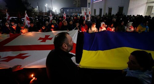 The funeral of Georgian volunteers. Screenshot of a video The funeral of Georgian volunteers. Screenshot of a video