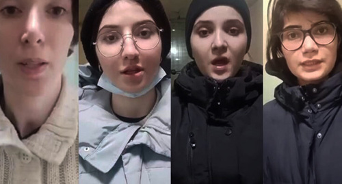 The girls from Dagestan at the &quot;Verkhniy Lars&quot; checkpoint. Screenshots of the videos  https://m.facebook.com/mk.ksana https://vesma.today/news/post/43403-dagestanskie-devushki-popytalis