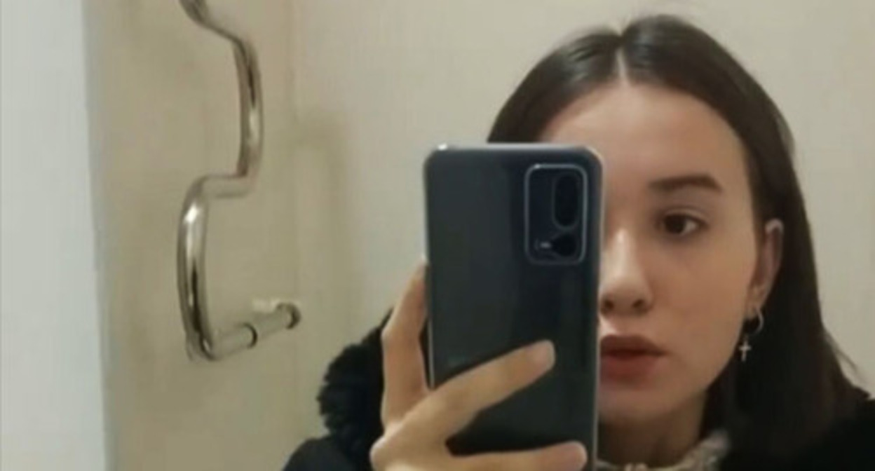 Leyla Gireeva. Screenshot of the video posted on the Telegram channel of the “Marem” organization Leyla Gireeva. Screenshot of the video posted on the Telegram channel of the “Marem” organization