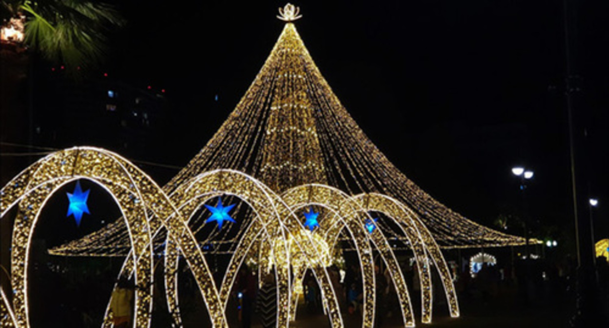 New Year's light display in Sochi. December 2021. Screenshot of the video https://www.youtube.com/watch?v=oMJ90wyb-x4 New Year's light display in Sochi. December 2021. Screenshot of the video https://www.youtube.com/watch?v=oMJ90wyb-x4