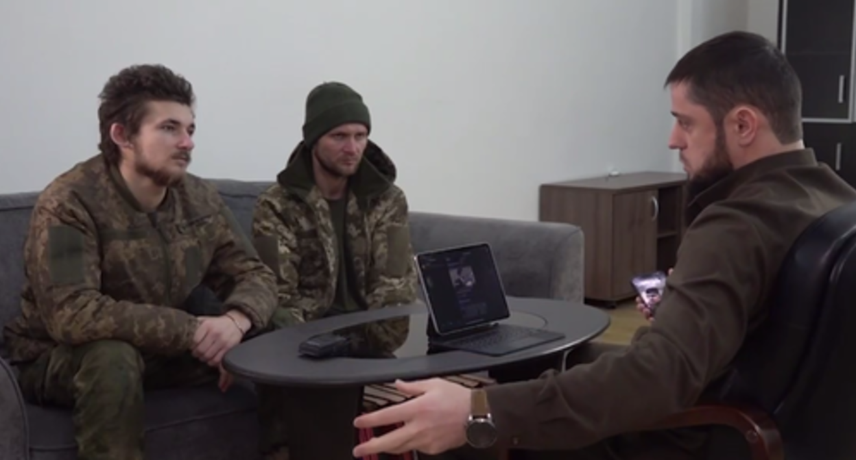 Akhmed Dudaev talking to the Ukrainian prisoners of war. Screenshot of the video posted on the Telegram channel of the Grozny Inform on February 11, 2023 https://t.me/groznyinform/18902 Akhmed Dudaev talking to the Ukrainian prisoners of war. Screenshot of the video posted on the Telegram channel of the Grozny Inform on February 11, 2023 https://t.me/groznyinform/18902