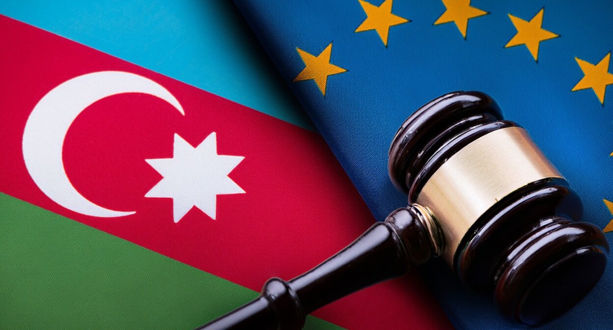 The flags of Azerbaijan and European Union. Picture made in Photoshop by the "Caucasian Knot"