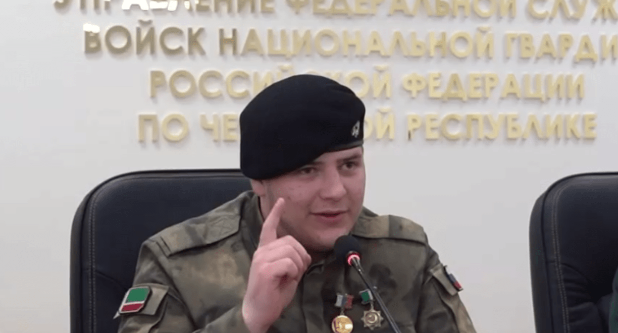 Adam Kadyrov. Screenshot of a video posted by the Russian National Guard (Rosgvardiya) in Chechnya on March 27, 2025, https://t.me/rosguard_chr/1809