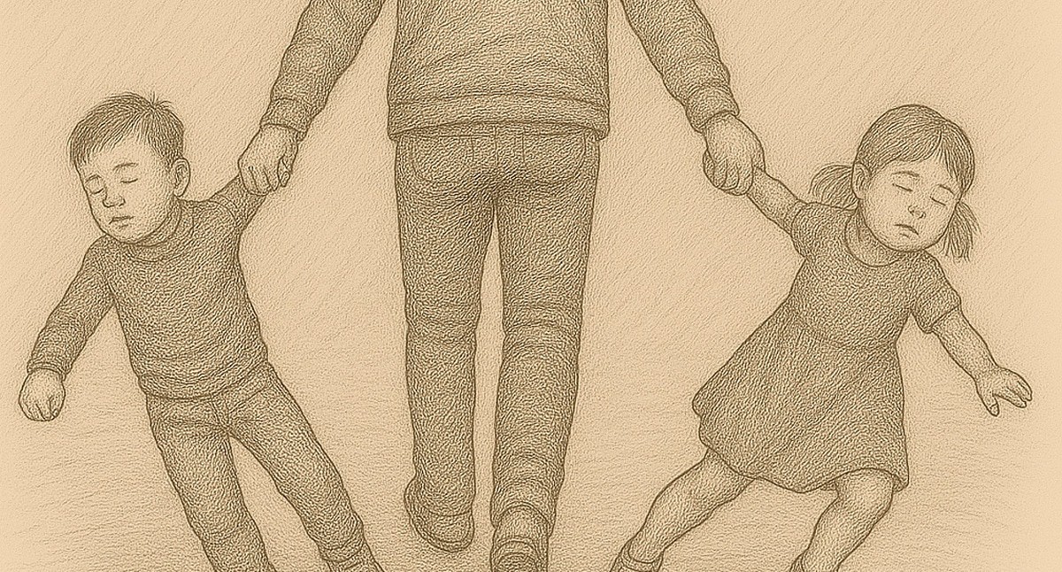 A man takes children away. Illustration created by “Caucasian Knot” using AI in the Copilot software.
