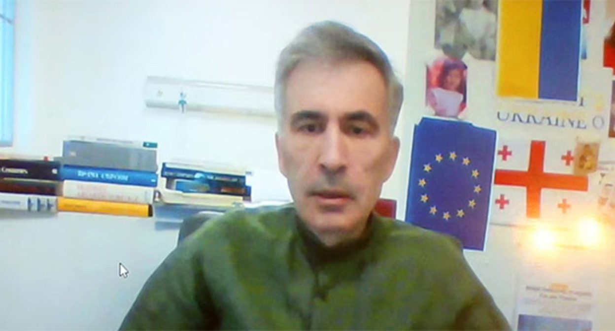 Broadcast of Mikhail Saakashvili's speech. November 20, 2023. Screenshot Newsgeorgia https://t.me/NGnewsgeorgia/11176