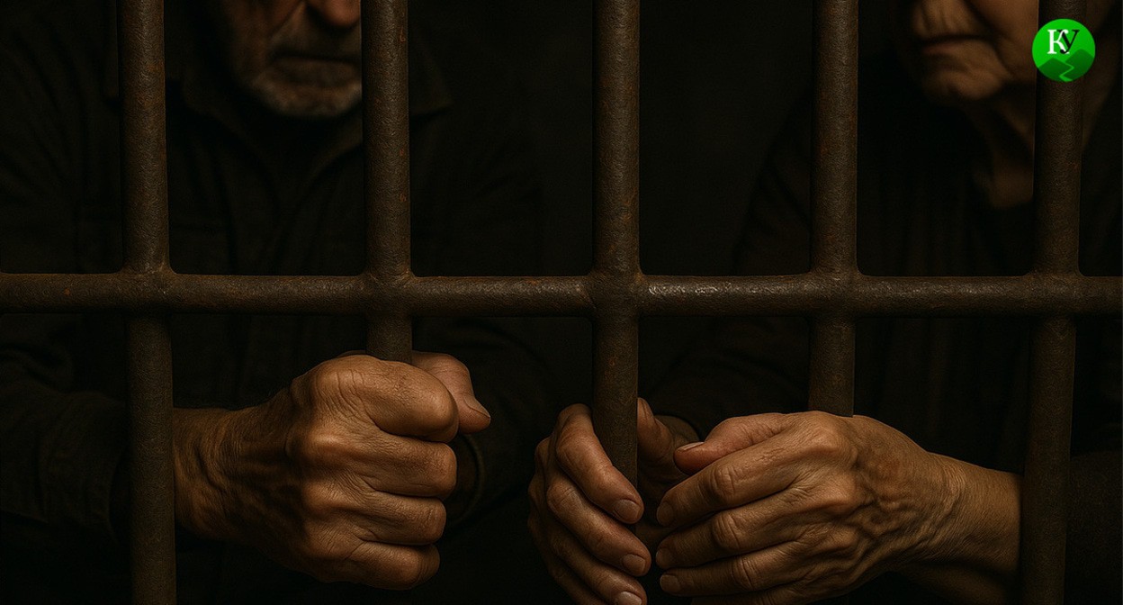 Pensioners in jail. Illustration created by Caucasian Knot with the help of AI in the Copilot program