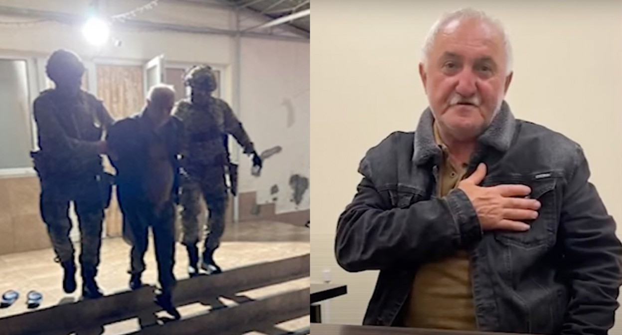 Detention of Otari Kobakhidze. Collage by Caucasian Knot. Still images from the video of the Abkhazian SSS.
