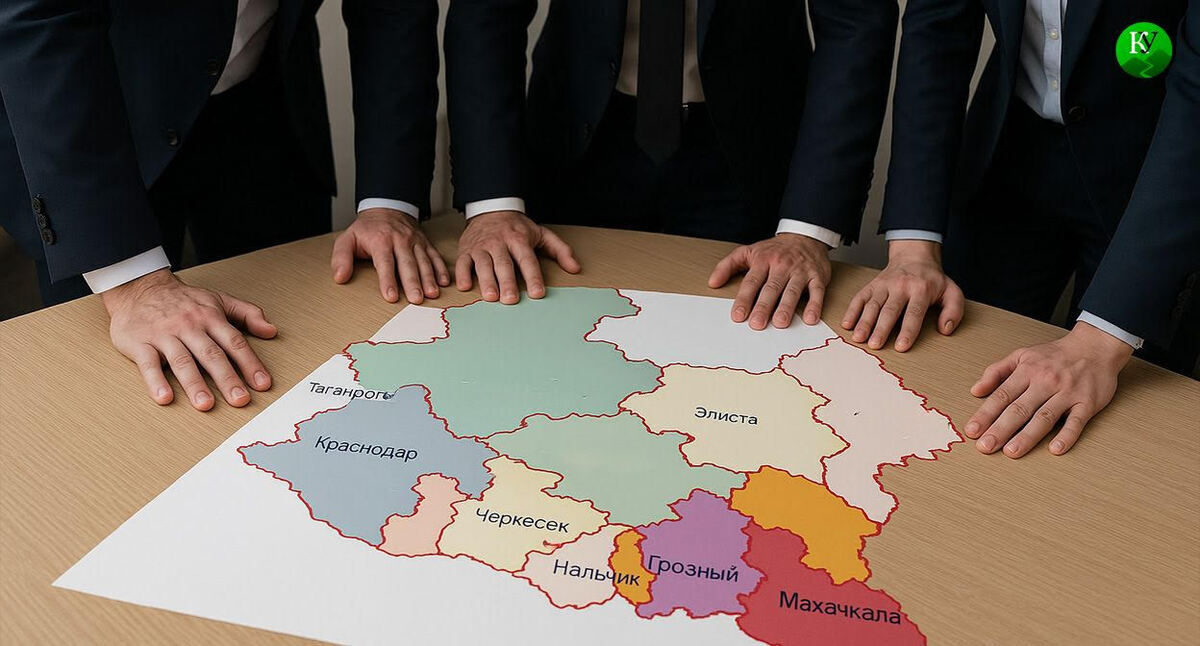 Map of Russia. Illustration of "Caucasian Knot" created with the Copilot software.