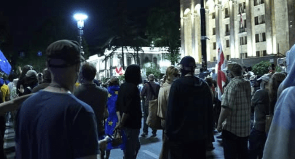 Participants of the protest action in front of the Georgian parliament building. A screenshot photo by the “Publika” portal posted on June 08, 2025 at https://www.facebook.com/photo/?fbid=1466824488050430&set=a.715406393192247.*
