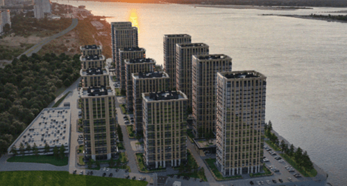 Render of the “Volga Coast” residential complex from the residential complex website, https://beregvolgi.ru/.