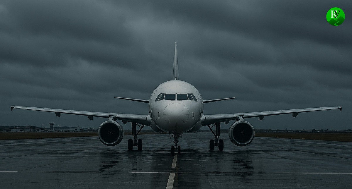 Airplane at the airport. Illustration created by "Caucasian Knot" with the help of AI in the Copilot program