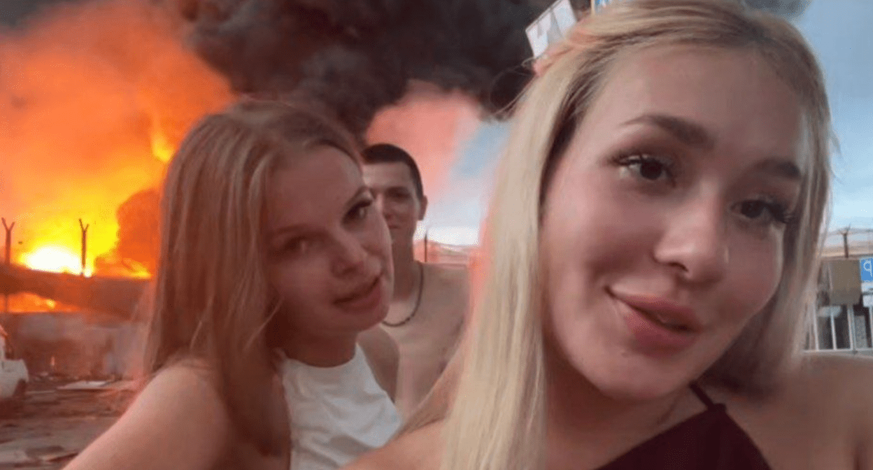 On August 3, 25, Kuban police posted a screenshot from the video against the backdrop of a burning oil depot, https://t.me/mvd_23/12146.