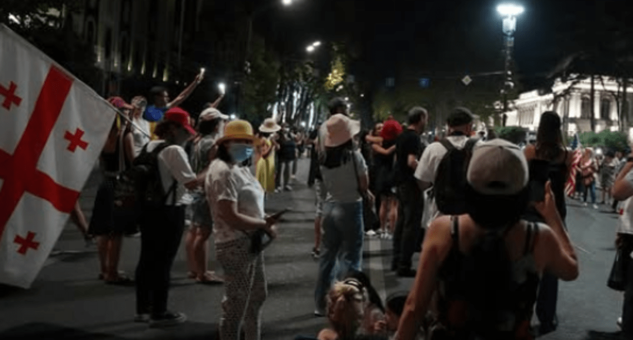 Protest action at the Georgian parliament. Screenshot of Publika photo from 31.08.25, https://www.facebook.com/photo/?fbid=1537809054285306&set=a.715406393192247.