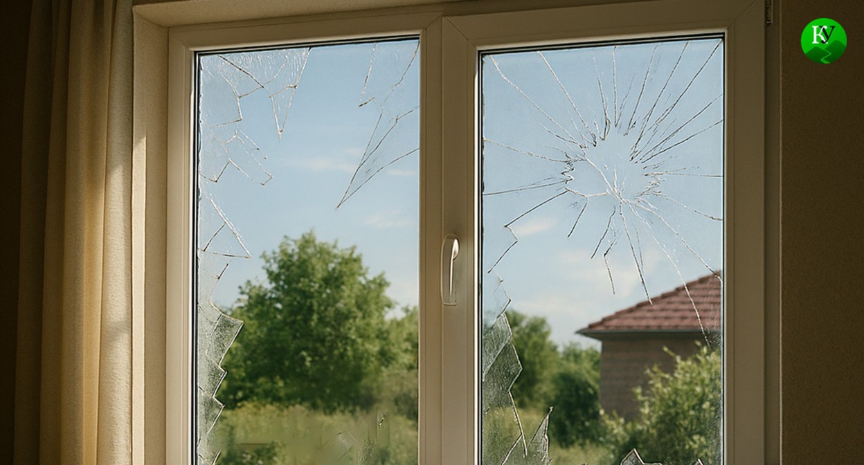 Broken windows. Illustration created by "Caucasian Knot" with the help of AI in the program Copilot