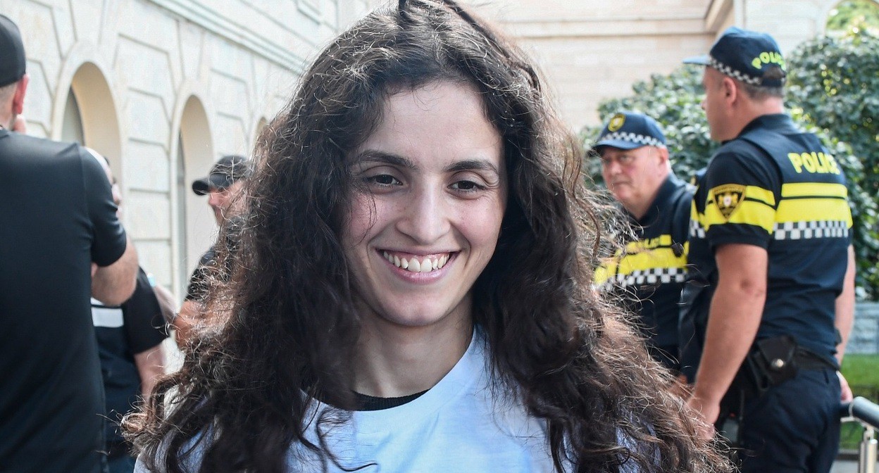 Megi Diasamidze after her release. Photo: Mariam Kavshbaia / Publika
