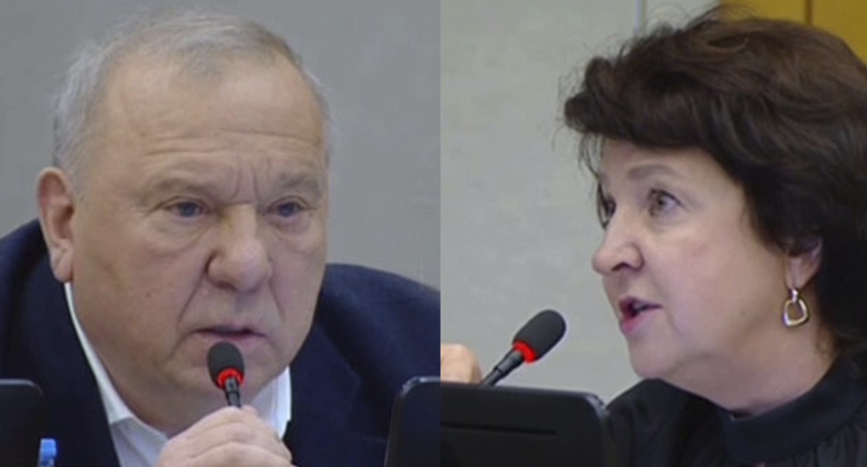 Vladimir Shamanov and Anzhelika Glazkova. Collage from "Caucasian Knot." Video screenshot: https://t.me/bloodysx/48228