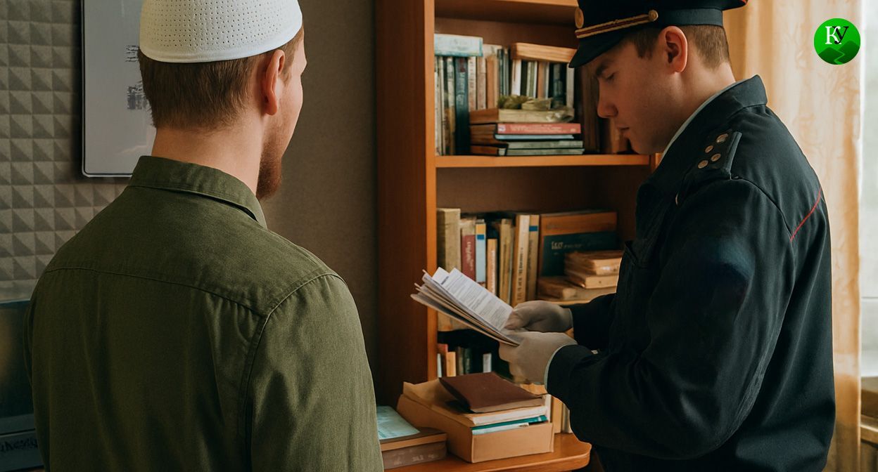 A search of Mansur Gneev's apartment. Image created by Caucasian Knot using AI in the Copilot program.