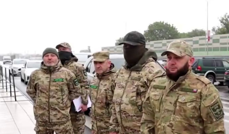 Fighters from the Erzi Battalion. Still from a video from Makhmud-Ali Kalimatov's Telegram channel, September 30, 2025, https://t.me/MAKalimatovvv/9821.