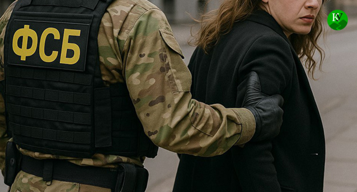 An FSB officer detains a woman. Illustration from the "Caucasian Knot" AI-generated program Copilot.