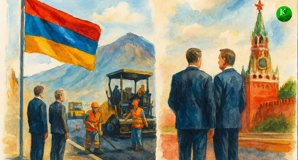 Road construction and the Kremlin. Illustration created by the Caucasian Knot using AI in the Copilot program.