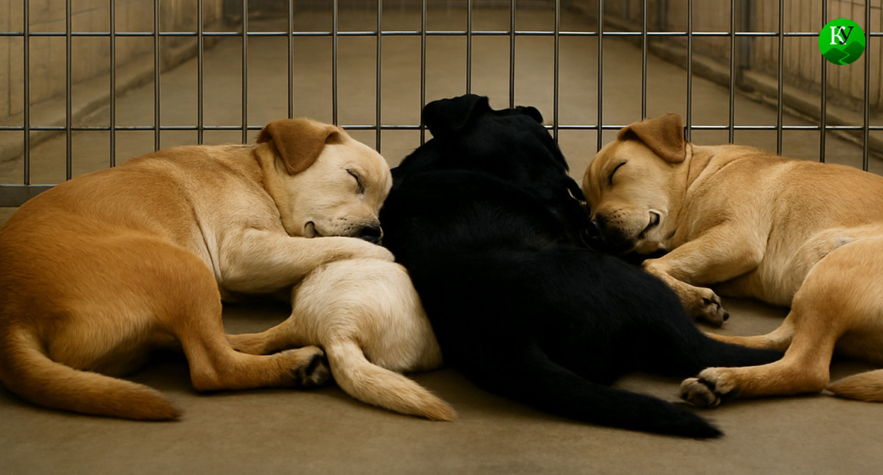 Dogs at the shelter. Illustration created by the Caucasian Knot using AI in the Copilot program.