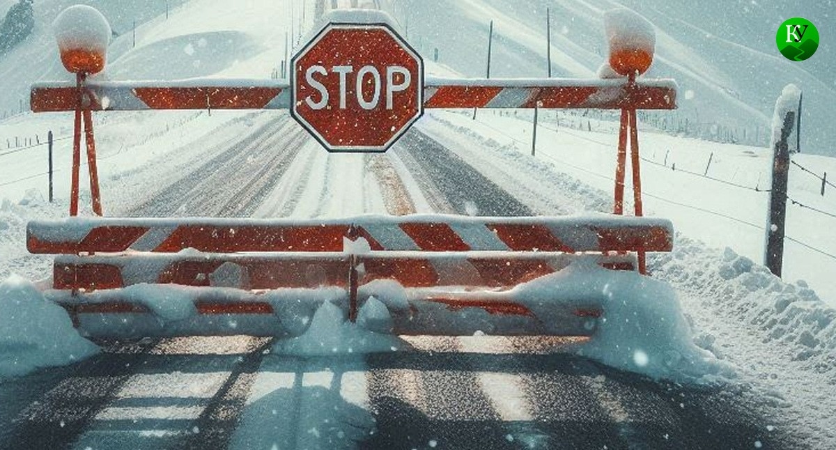 A blocked road. Illustration created by Caucasian Knot using AI in the Copilot program.