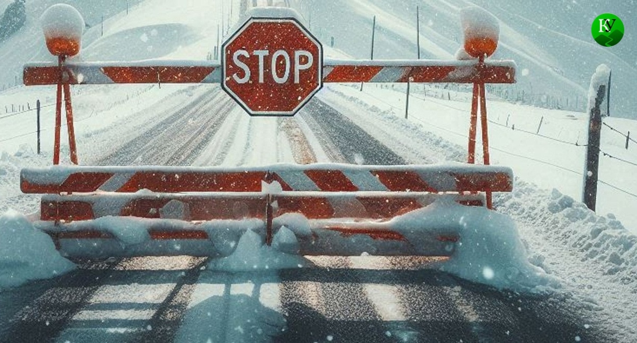 A blocked road. Illustration created by Caucasian Knot using AI in the Copilot program.